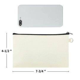 Aspire 6-Pack Canvas Makeup Bags, Blank Cotton Zipper Bags for DIY Craft, 7-3/4 x 4-1/2 Inch (Natural)