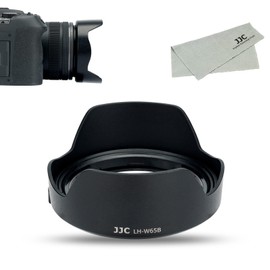 JJC EW-65B Reversible Petal Lens Hood for Canon RF 24mm F1.8 Macro is STM Lens, Replace Canon EW-65B Lens Hood, with Microfiber Cleaning Cloth
