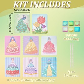 WEBEEDY 8 Pcs Poke-in Art and Craft Kit for Adults Creative Poke Art Fabric Puncture Painting Craft Kits Pretty Dress Decorations Set Art Craft Supplies for Adult Fine Motor Skills Birthday Gift