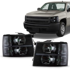 G-PLUS LED DRL headlights Bumper Headlamps, Compatible with 2007-2014 Chevy Silverado 2500 3500 & HD Models/Fit 2007-2013 Chevy Silverado 1500, Smoky lens Black Housing Clear Reflector