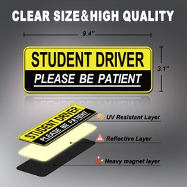 2pcs Student Driver Magnet for Car,Safety Warning Be Patient New Driver Sticker-Colorful,Eflective,Weather Resistant Bumper Sticker Magnetic Reflective Rookie Drive (Yellow)