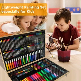 RoyalCart Art Set 180 Piece Deluxe, Painting Drawing Kit with Oil Pastels Crayons Colored Pencils Acrylic Paint Mega Supplies in Wooden Case for Gifting Birthday Kids Girls Boys, Play-Care01