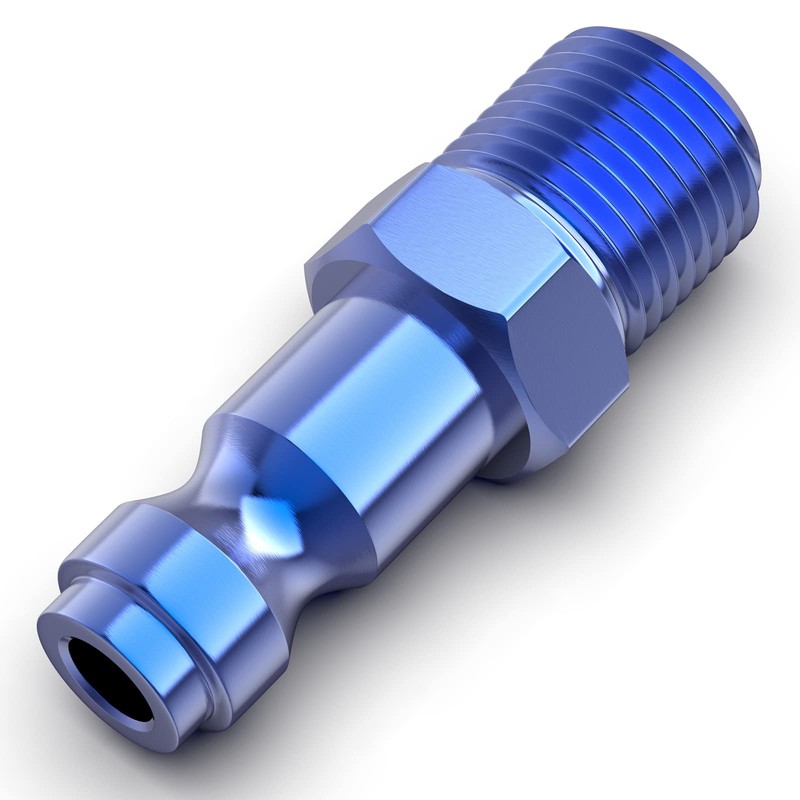 GASHER 10PCS 1/4-Inch NPT Male Blue Aluminum Industrial Air Plug,