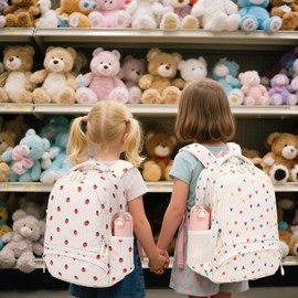 Jumpopack Girls Backpack School Backpacks for Girl Elementary School Bag Bookbag Girls Backpack with Lunch Box,Corduroy Strawberry