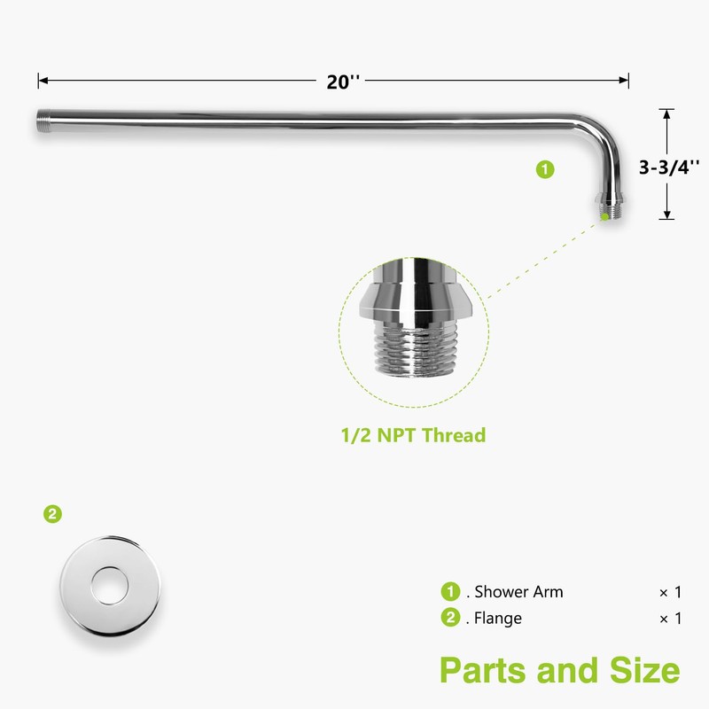 Naiture 90 Degree Shower Head Extension Arm, 20 inch Length