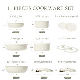 CAROTE Pots and Pans Set Non Stick, Cookware Sets, 11pcs Kitchen Set, Oven/Fridge Safe, Space Saving Pots Set, Nonstick Set with Versatile Removable/Detachable Handle, Induction RV Set