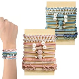 20 Pack Boho Hair Ties, Pearl-Embellished, Nylon Scrunchies, Hair Accessories for Women, Girls, Teens, Perfect for Daily Use, Parties, Valentine’s Gifts