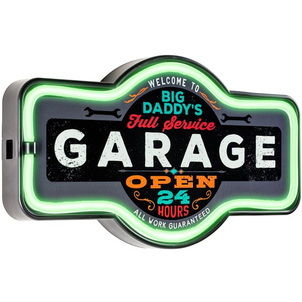 Big Daddy's Garage - Reproduction Vintage Advertising Marquee Sign - Battery Powered LED Neon Style Light,Plastic- 17 x 10 x 3 Inches