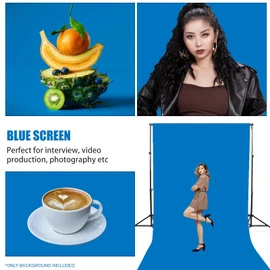 BOLLUMA 3x3m Blue Screen Background Photography Backdrop, 100% Cotton Muslin Chromakey Machine Washable Collapsible Backdrop for Studio Product Portrait Shooting, Live Streaming, Zoom Meeting