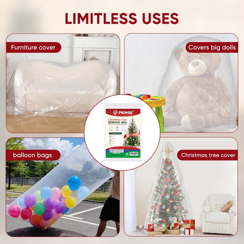 PROWEE 9FT Clear Christmas Tree Bag – Waterproof Upright Christmas