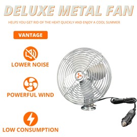 YQSIYU 12V RV Cooling Fan with 2 Speed Switch,Heavy Duty Silver Metal Car Fan,8 Inch Truck Fans that Blow Cold Air,Suitable for All Vehicles.(Cord Length 6FT)