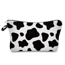 Makeup Bag Travel Small Portable Cosmetic Organizer Pouch for Women Girls Zipper Waterproof Clutch Toiletry Storage Purse,White Cow