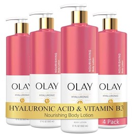 Olay Nourishing  Hydrating Body Lotion with Hyaluronic Acid, 17 fl oz Pump, Pack of 4                                                                 