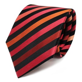 TigerTie Designer Silk Tie in Striped - Club Stripes - Tie Width 8 cm, Orange Pastel Orange Blood Orange Black
