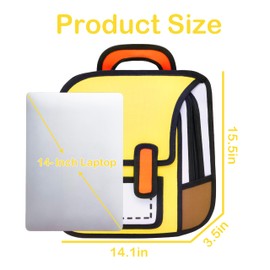 Lifelix Kids Kawaii Backpack for Boys Girls Cute Toddler 2D Cartoon Comic Paper Jump Bookbag Fun Weird School Schoolbag (Yellow, Large)