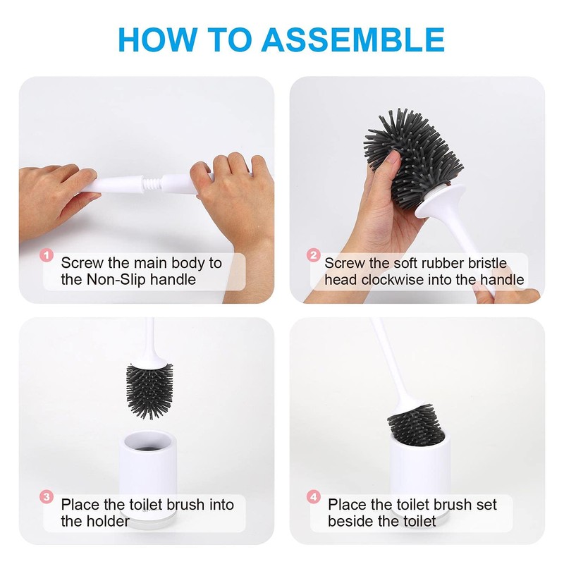 Vinsani Toilet Brush with Handle & Holder Set - Non-Slip