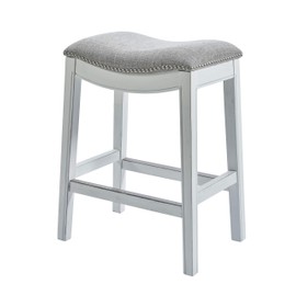 NewRidge Home Goods Zoey 25in. Counter-Height Backless Wood Saddle-Seat Barstool with Nailhead Trim, Alabaster White