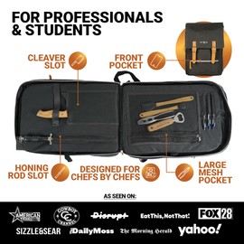 Chef Sac Chef Knife Bag Vintage Backpack | 30+ Pockets for Knives and Chef Tools | Knife Carrying Case with Hidden Back Pocket for Tablet | Sturdy Knife Bag for Chefs & Culinary Work (Black)