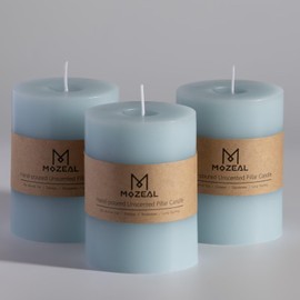 MOZEAL 3" x 4" Hand-Poured Unscented Baby Blue Candle, Dripless Sky Blue/Light Blue Pillar Candle Set of 3, Long Clean Burning, Approx 72 Hours Burn Time, Rustic Country Style, Home Decor