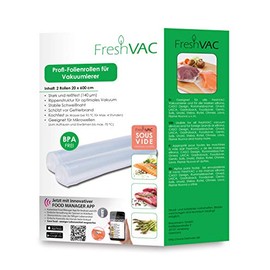 FreshVac Folienrollen 20x600 cm, 2 Stück für Ihren Vakuumierer, starke & reißfeste Vakuumbeutel (Materialstärke ca. 140 µm), BPA-frei, ideal für SousVide Garen