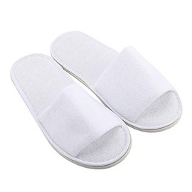 10x Pairs White Towelling Hotel Slippers Open Toe Disposable Party Guest Shoes(HG0006 x 10)