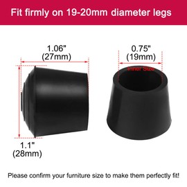 sourcing map 16pcs Chair Leg Tips Caps 19mm 3/4 Inch Rubber Furniture Table Feet Cover Floor Protector Reduce Noise Prevent Scratches Black