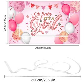 Oh Baby It's A Girl Baby Shower Party Backdrop Decorations Large Pink Baby Shower Birthday Banner Backdrop Photo Background for Girl's Baby Shower Party Supplies