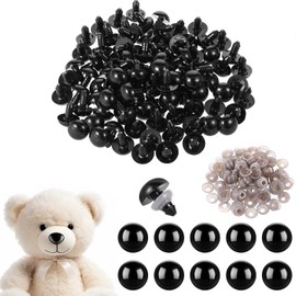 Giantree 100pcs 15mm Upgraded Safety Eyes for Crocheting, 15mm Black Plastic Safety Eyes Crafts Safety Eyes with Washers for Amigurumi Crochet Bears Stuffed Animals Doll Making