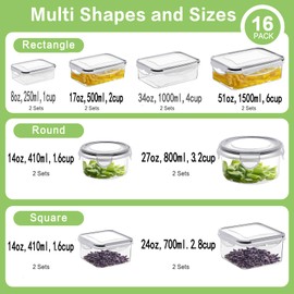 HOMBERKING 32 Pieces Food Storage Containers Set with Snap Lids (16 Lids + 16 Containers), Meal Prep Airtight Plastic Containers, BPA-Free Lunch Containers for Kitchen Organization, Pantry, Home, Grey