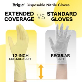 Brigic 12-Inch Extended Disposable Nitrile Gloves | Latex-Free & Powder-Free | Full Palm Textured Grip | Multipurpose for Home, Kitchen, Beauty & Garden lemon Yellow, Small (Pack of 100)