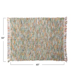 Creative Co-Op Woven Acrylic Bouclé Throw Blanket with Fringe, Multicolor