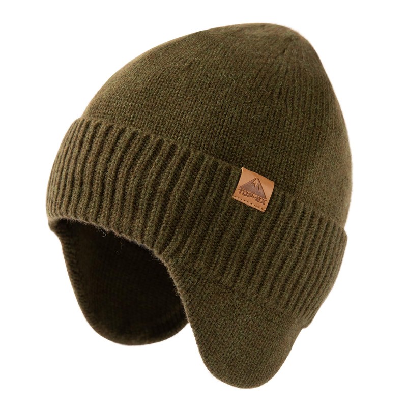 TOP-EX Men's Large Size Knit Hat with Ear Pads Merino
