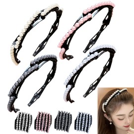 Sufeasdf 2024 New Pearl Collapsible Headband 4 Pcs, Folding Headbands For Women'S Hair, Retractable Pocket Hair Band, Compact Portable Adjustable Hair Hoop For Girl Travel Outdoor