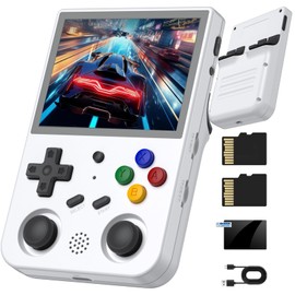 RG353V Handheld Game Console RG353V Video Games Console 3.5" IPS Screen Android 11 and Linux System RK3566 64bit Game Player Retro Gaming Console Bluetooth 4.2 and 5G WiFi White