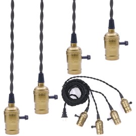 Swpeet Bronze 4 Vintage Light Sockets Pendant Hanging Light Cord with Switches, E26 / E27 Solid Industrial Triple Lamp Sockets Cord for Kitchens/Dining Rooms/Bars/Restaurants (Copper)