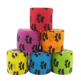 Edostree ペットフレックス 粘着包帯 自着性伸縮包帯 弾力包帯 バンテージ ペット 犬 猫 伸縮 防水 不織布 6点セット GZBD-03