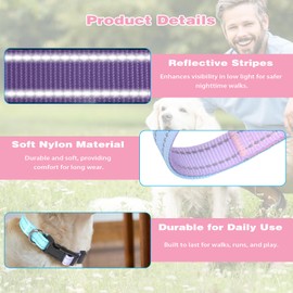 Soottaci Reflective Dog Collar, Adjustable Soft Nylon Pet Collar with Buckle for Small, Medium, and Large Dogs, Blue-Puple Gradient, XS