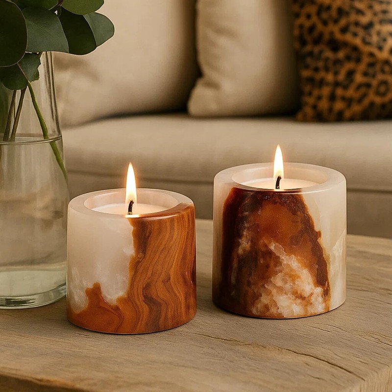 Set of 2 Onyx Marble Tea Light Holders – 2"