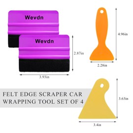 Wevdn 4 PCS Felt Edge Squeegee Car Wrapping Tool Kit, Scratch-Resistant Plastic Felt Squeegee with 3 Shapes, Wrap Squeegee Applicator Tool for Most Vehicles, Car Accessories (Purple)