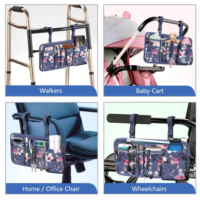 FINPAC Wheelchair Side Storage Bag w/Cup Holder, Wheelchair Armrest Accessories