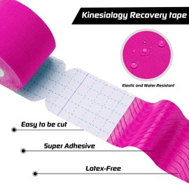 Kinesiology Tape Precut 3 Rolls, Athletic Sports Tape for Muscle Joints Support, 60 Strips for Knee Ankle Shoulder Wrist Plantar Fasciitis, Latex Free and Water Resistant, Pink