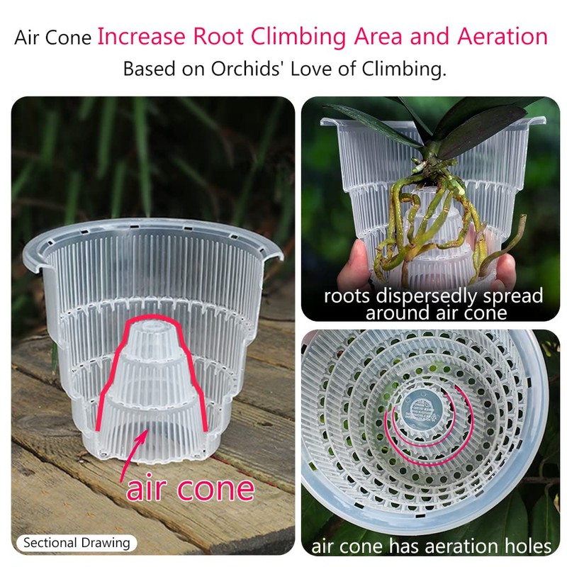 Meshpot 5 inch Clear Plastic Orchid Pots with Holes and