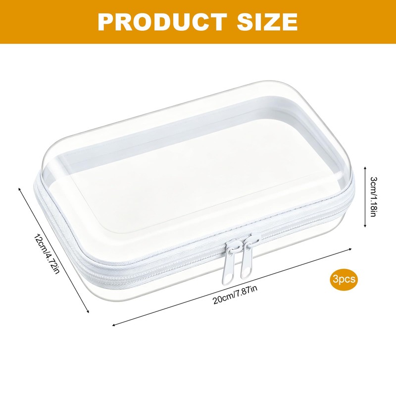 3 PCS Clear Hard Shell Zipper Cases, Double Zippered Hard
