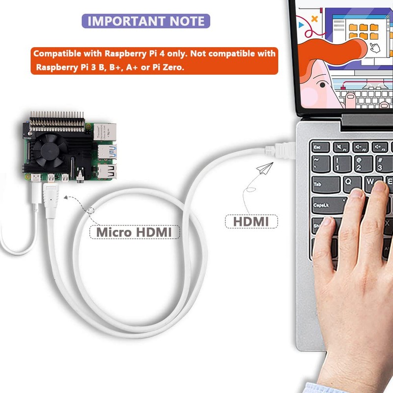 GeeekPi HDMI Cable, 1m White Raspberry Pi 4 Micro HDMI