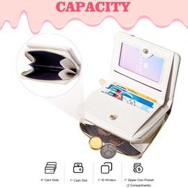 Sunwel Fashion Women Cute Print Wallets with Credit Card Slots ID Window & Zipper Coin Pouch (STRAWBERRY BOW CREAM)