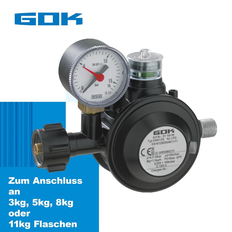 GOK Gas Pressure Regulator EN61-DS PRO 1.5 kg/h Black with