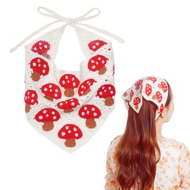 hoyuwak Crochet Bandana Headband Head Scarf Hairband for Women Girls White Knitted Mushroom Hair Accessories for Festival 80s Hair Styling Decor