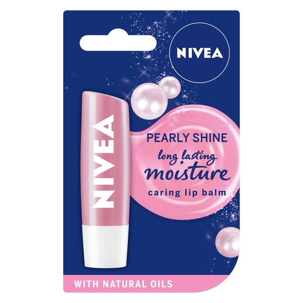 NIVEA Pearly Shine Lip Balm (4.8g), Moisturising Lip Balm Stick with Shea Butter & Organic Jojoba Oil, 24h Hydration, Nourishing Lip Care ( 1 pack of 12)