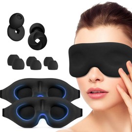 Kit 2pcs Antifaz para Dormir y 2 Pares Tapones para Hombres y Mujeres, 360° De Oscurecimiento, Reducción de Ruido Profunda, Tejido Transpirable con Correa Ajustable para Siestas, Viajes