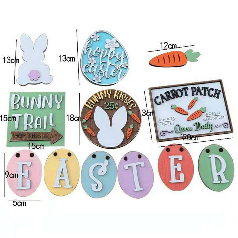 12Pcs Wooden Easter Ornaments Easter Tabletop Wooden Signs Easter Party